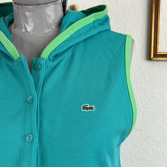 Lacoste Sleeveless Hoodie Piping Pockets Top Logo Patch - Picture 2 of 8